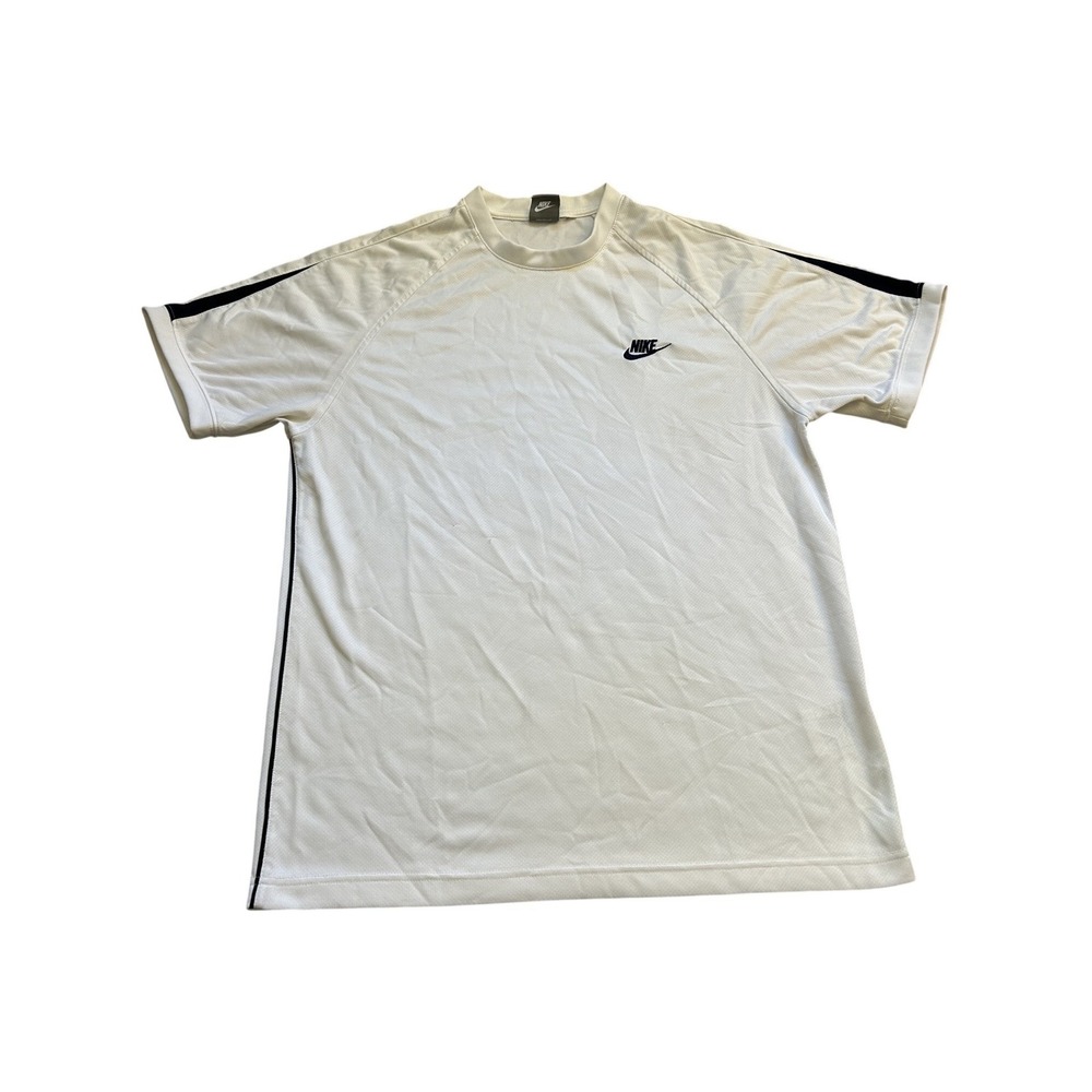 Nike T-Shirt Mens Medium White Excellent Short Sleeve Mesh Side Stripe Piping
